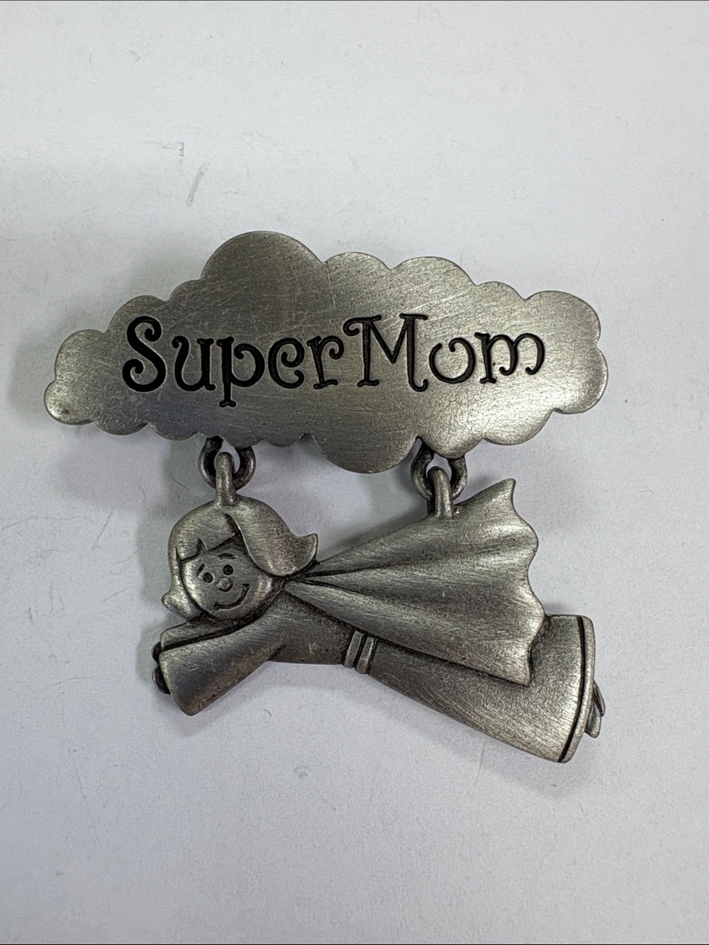 Silver 'SuperMom' Flying Mom Brooch